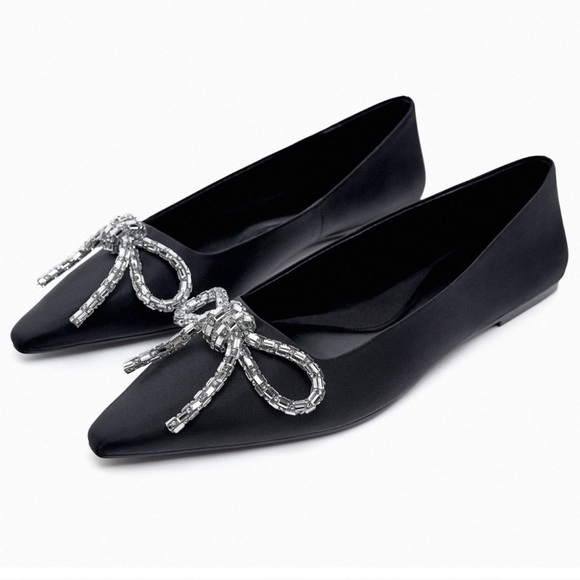 Zara Embellished Bow ballet flats in Black New with Tags! - Picture 1 of 14
